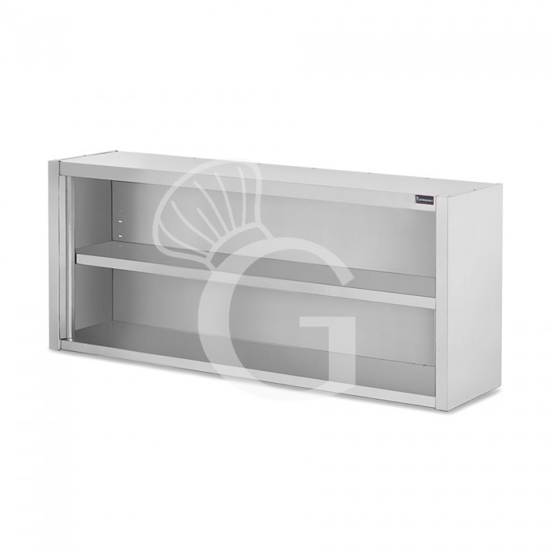 Armario de pared en acero inoxidable abierto con 1 estante, L 1800 mm x P 400 mm x H 800 mm