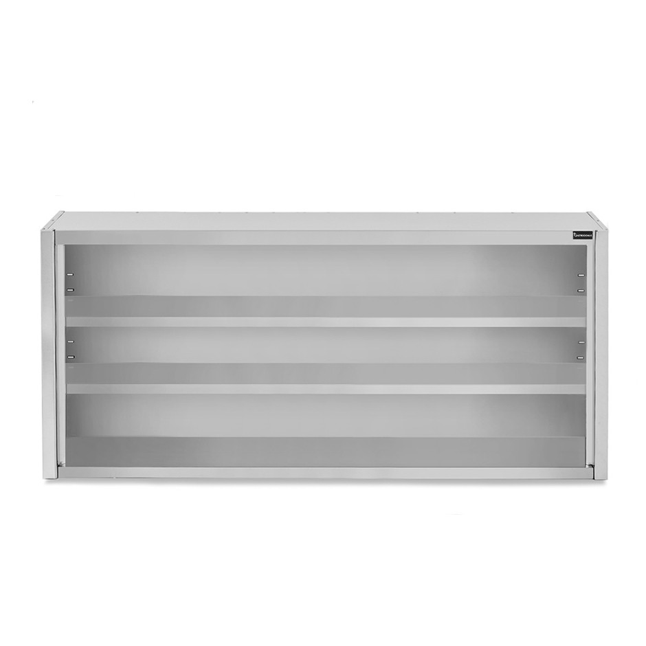 Armario de pared en acero inoxidable abierto con 2 estantes, L 1800 mm x P 400 mm x H 1000 mm