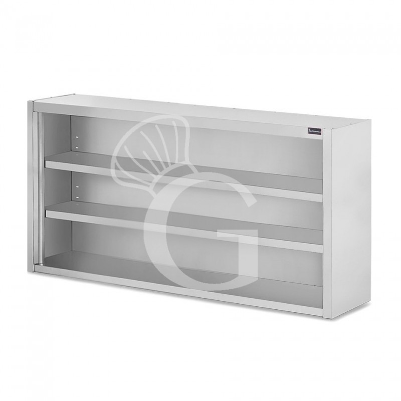 Armario de pared en acero inoxidable abierto con 2 estantes, L 2000 mm x P 400 mm x H 1000 mm