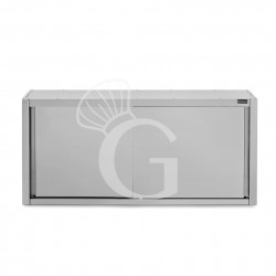 Mueble alto en acero inoxidable con escurridor, 2 estantes perforados y puertas correderas – L 1900 × P 400 × H 1000 mm