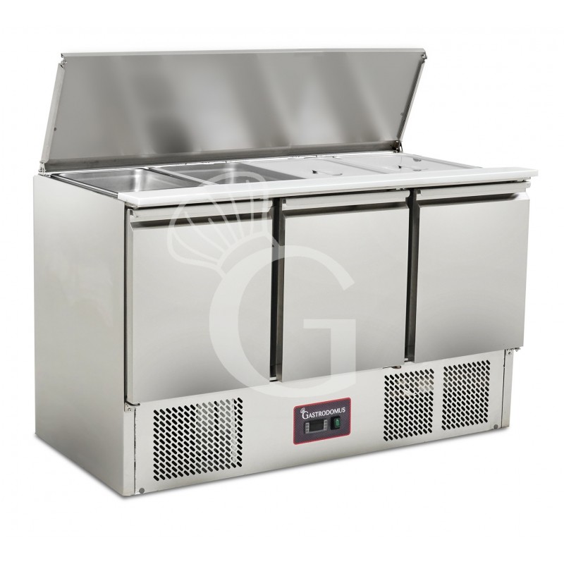 Mesa fría para ensaladas, 3 Puertas, Temperatura +2°C/+8°C, tapa de acero inoxidable