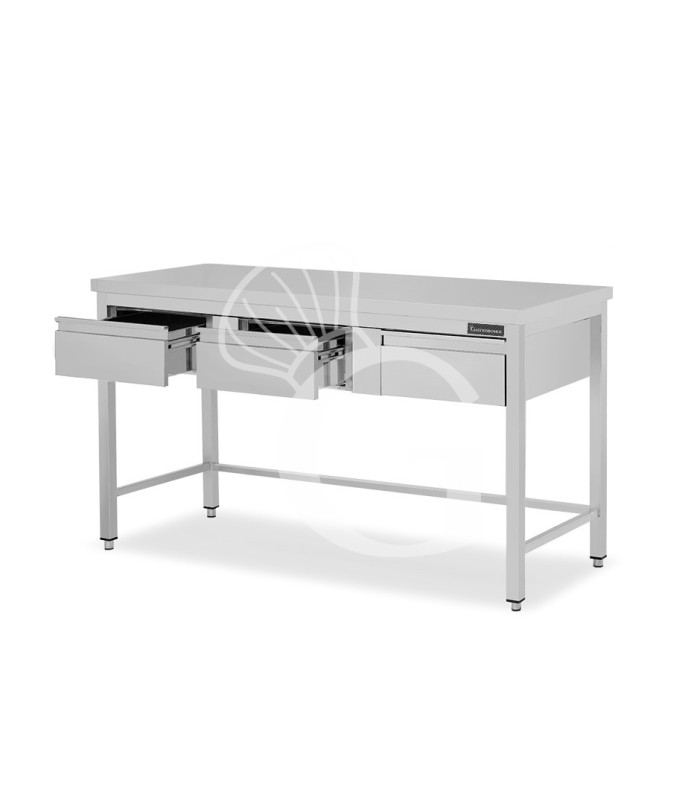 Mesa de acero inoxidable, 3 cajones, L 1700 mm x P 700 mm x H 850 mm.