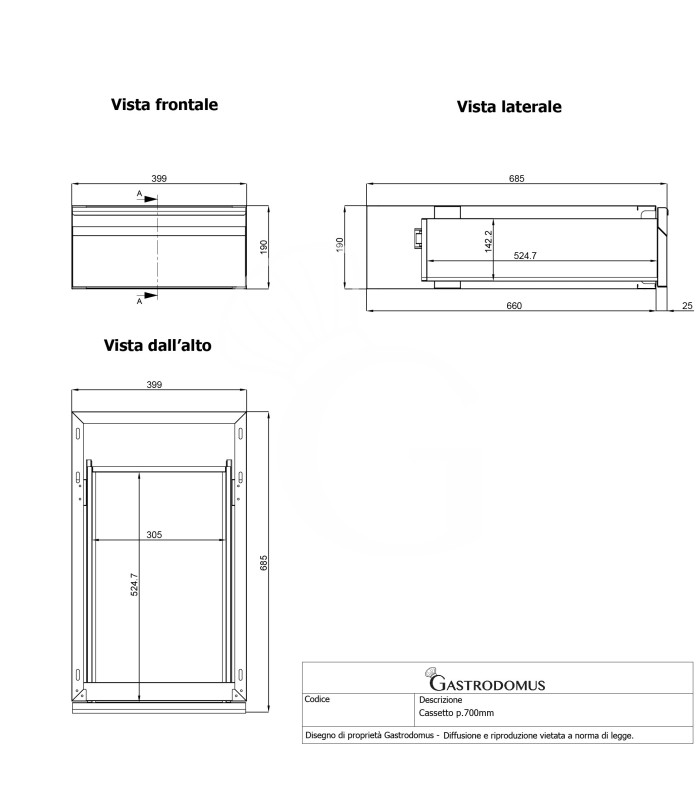 Mesa de acero inoxidable, 3 cajones, L 1700 mm x P 700 mm x H 850 mm.