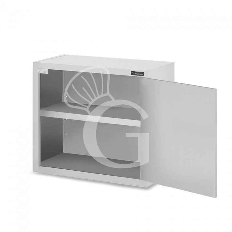 Armario de pared en acero inoxidable con escurridor, 1 estante perforado y 1 puerta abatible - L 600 × P 400 × H 1000 mm