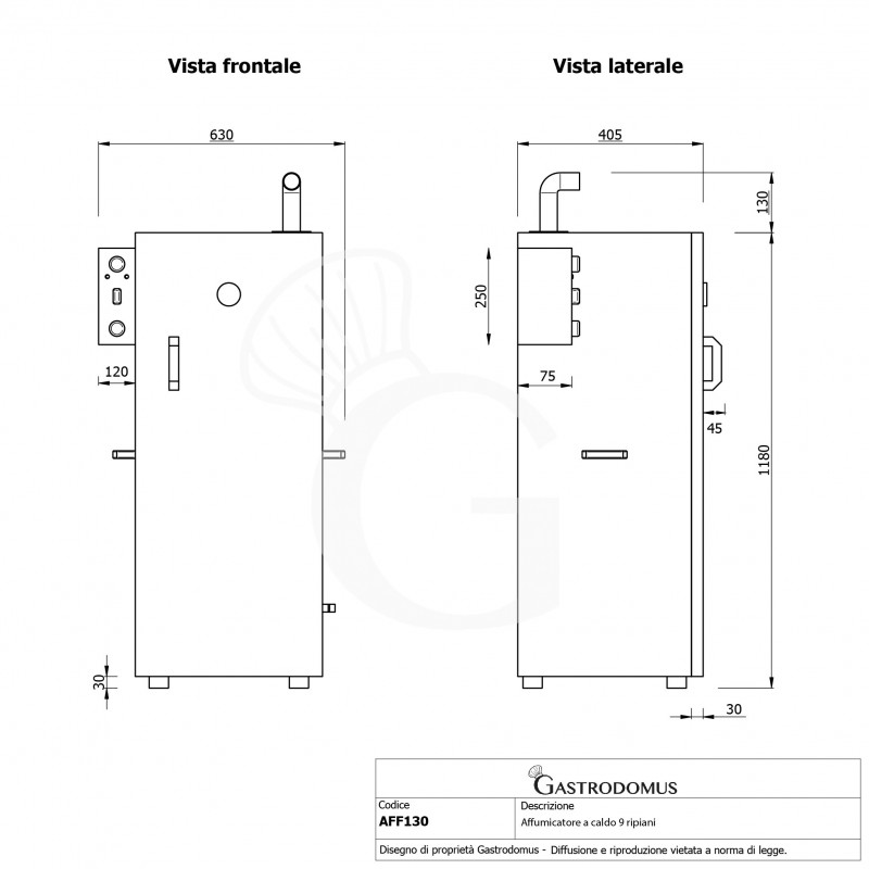 Ahumador profesional 9 estantes, L 630 x P 450 x H 1310 mm