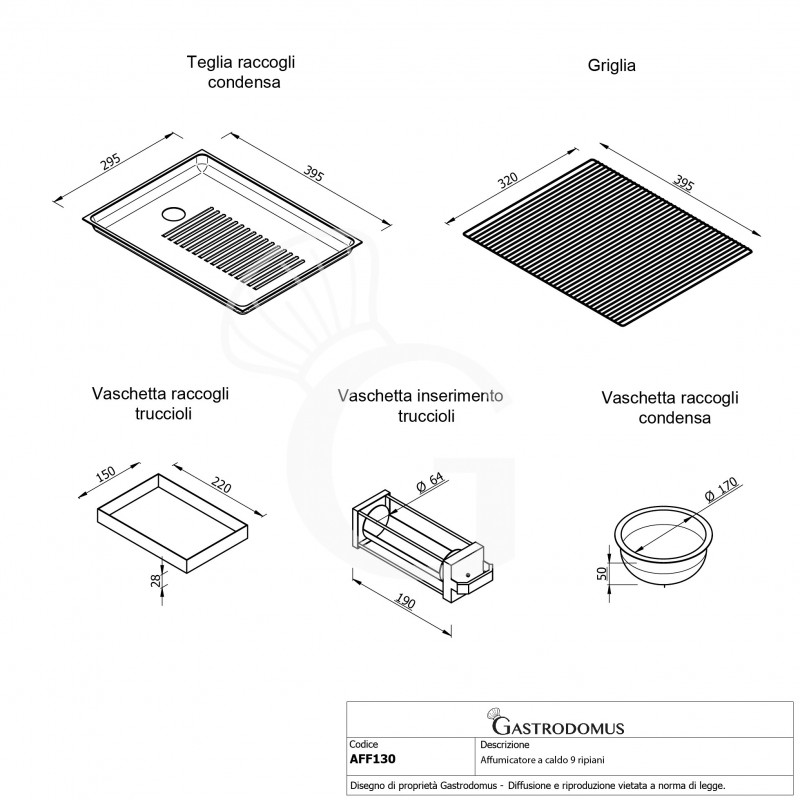 Ahumador profesional 9 estantes, L 630 x P 450 x H 1310 mm