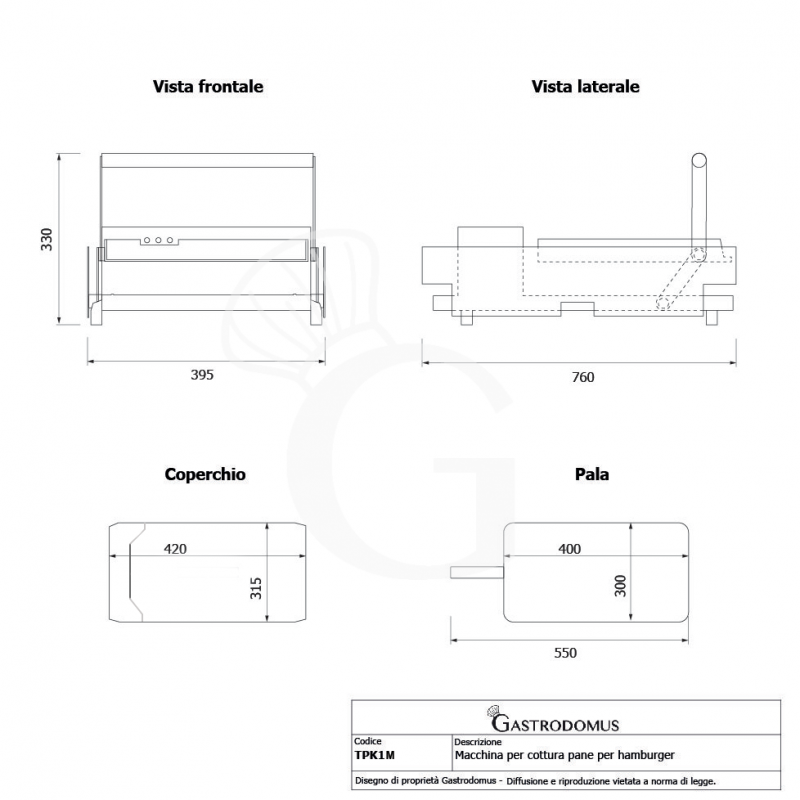 Tostadora de pan para hamburguesas L 395 mm x P 760 mm x H 330 mm 2,4 KW