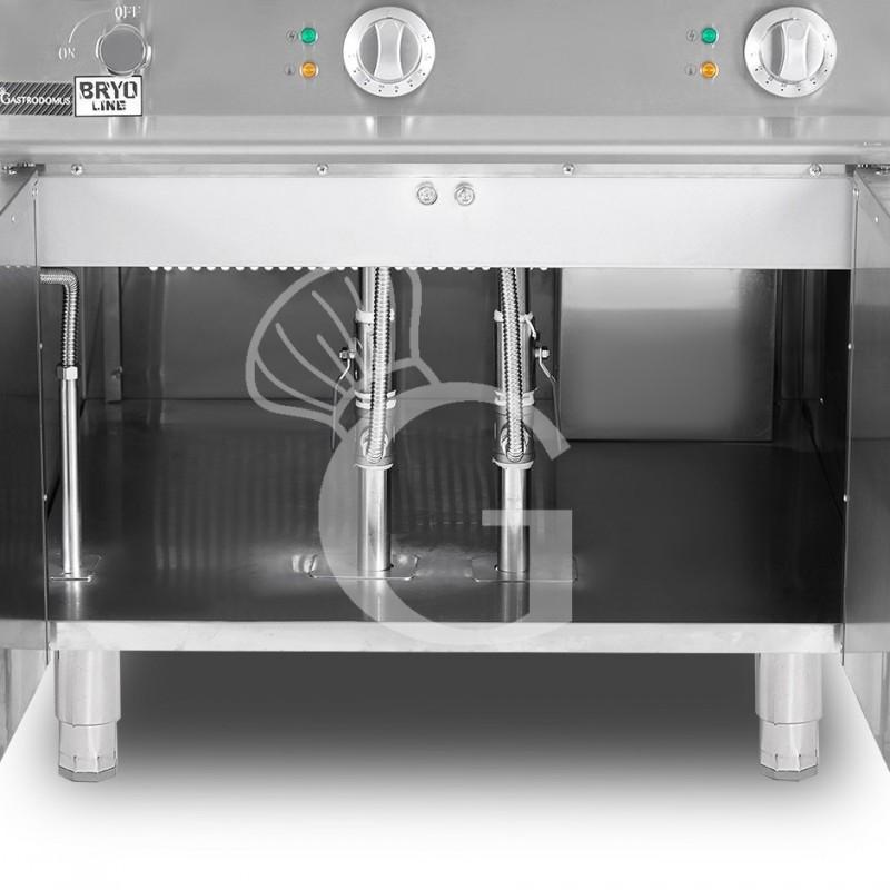 Cocedor de pasta profesional eléctrico sobre mueble cerrado, prof. 900 mm -2 cubas, 40L + 40L, 24 KW