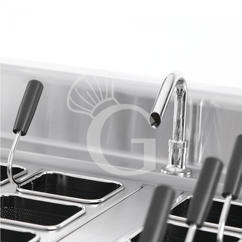 Cocedor de pasta profesional eléctrico sobre mueble cerrado, prof. 900 mm -2 cubas, 40L + 40L, 24 KW