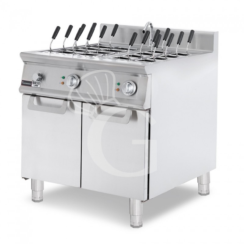 Cocedor de pasta profesional eléctrico sobre mueble cerrado, prof. 900 mm -2 cubas, 40L + 40L, 24 KW