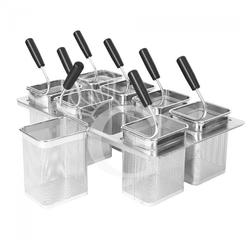 Cocedor de pasta profesional eléctrico sobre mueble cerrado, prof. 900 mm -2 cubas, 40L + 40L, 24 KW