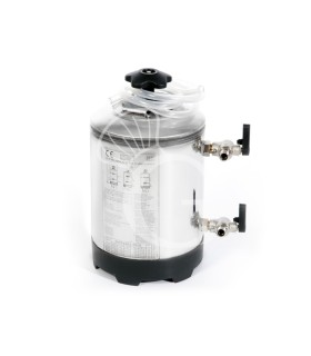 Ablandador manual en acero inoxidable, 2 grifos niquelados 3/8, tapa de acero, 6 LT