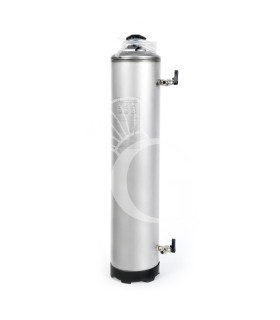 Ablandador manual en acero inoxidable, 2 grifos niquelados 3/8, tapa de acero, 20 LT
