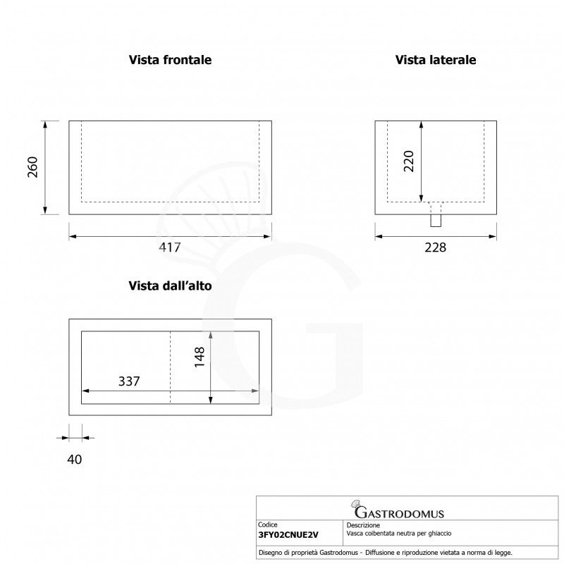 Cuba aislada neutra para hielo - L 228 x P 417 x H 260 mm