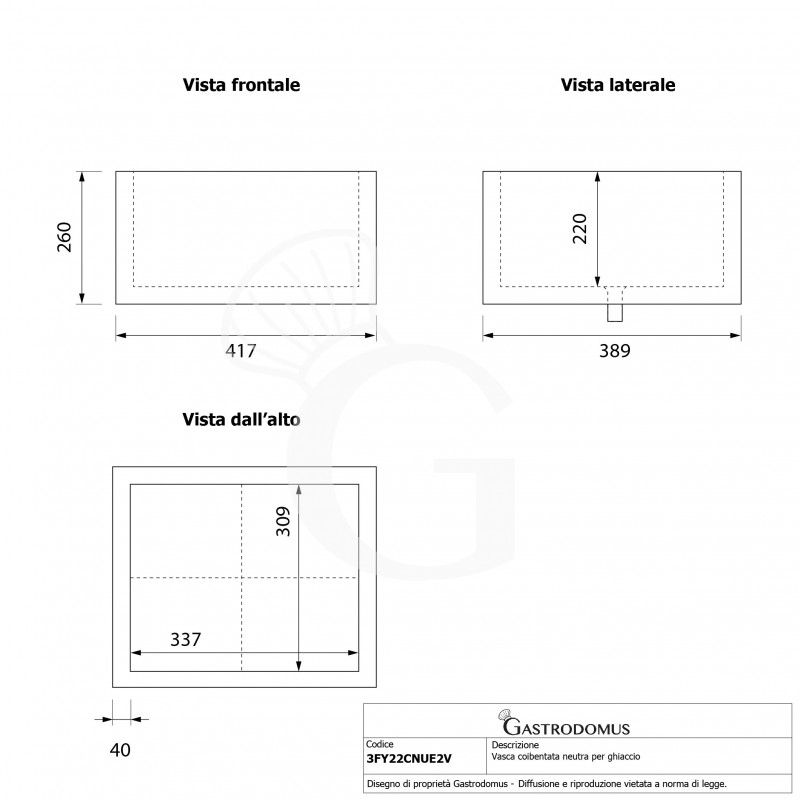 Cuba aislada neutra para hielo - L 810 mm x P 640 mm x H 160 mm