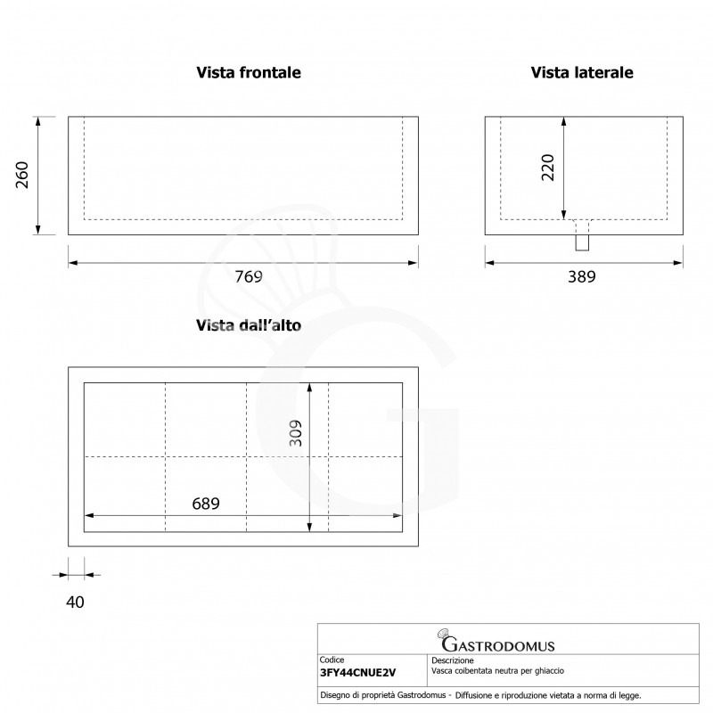 Cuba aislada neutra para hielo - L 769 x P 389 x H 260 mm