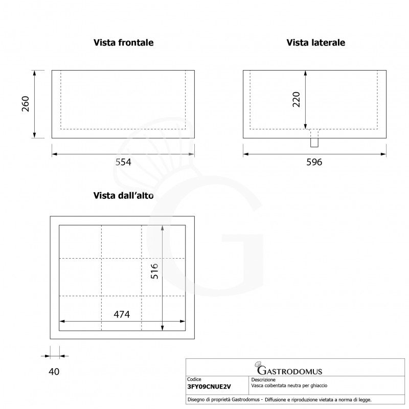 Cuba aislada neutra para hielo - L 554 x P 596 x H 260 mm