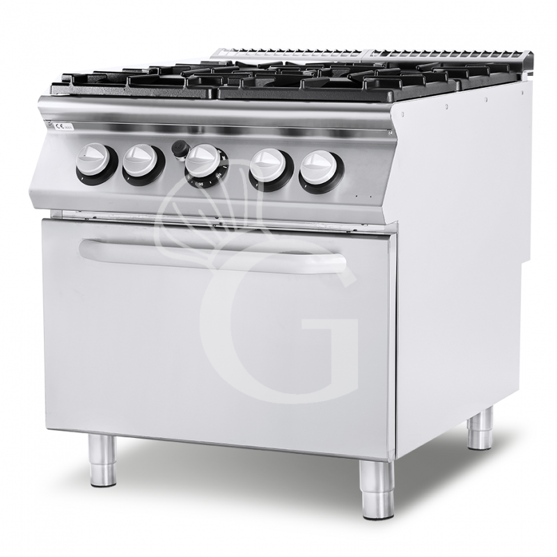 Cocina de gas profesional con 4 fuegos horno de gas, profundidad 900 mm