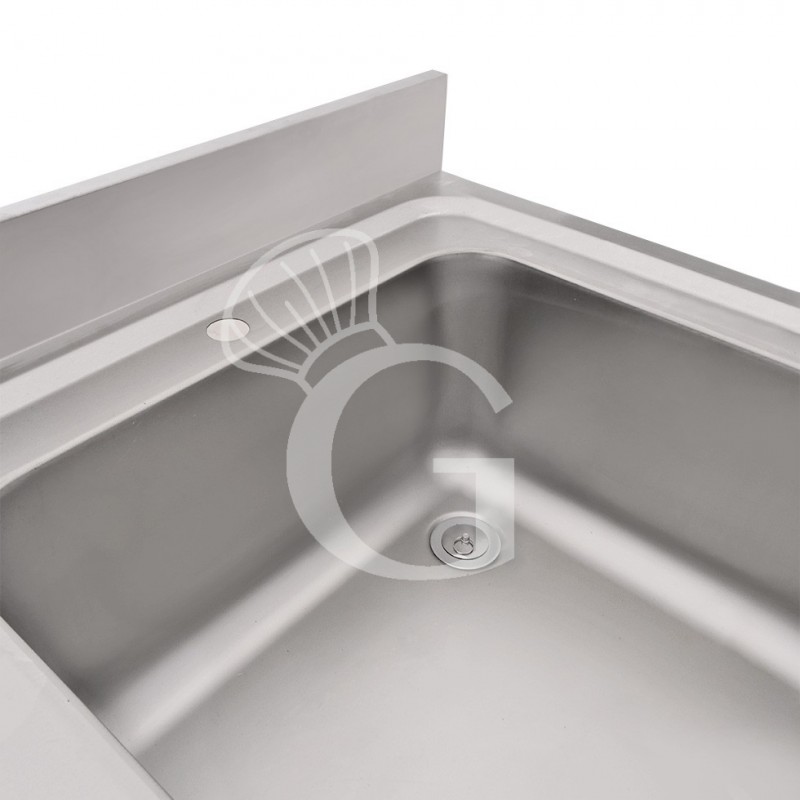 Fregadero con mueble inox con 2 puertas batientes, 1 cubeta, peto L700mmxP600mmxA965mm con agujero para el grifo de Ø 32 mm