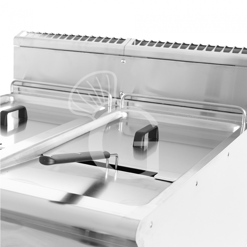 Freidora a gas sobre mueble con 2 cubas 22 LT + 22 LT 40 Kw