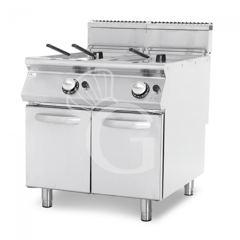 Freidora a gas sobre mueble con 2 cubas 13 LT + 13 LT 24 Kw
