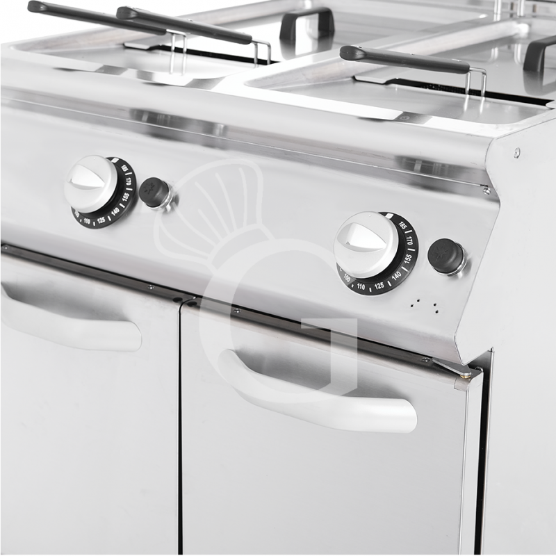 Freidora a gas sobre mueble con 2 cubas 13 LT + 13 LT 24 Kw