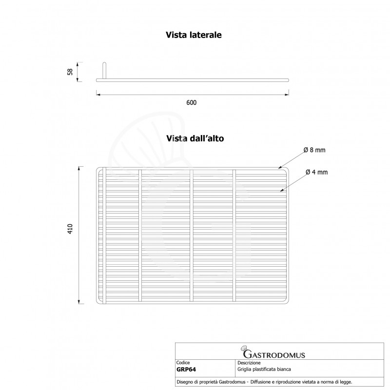 Rejilla plastificada con tope color blanco 600mm x 410 mm