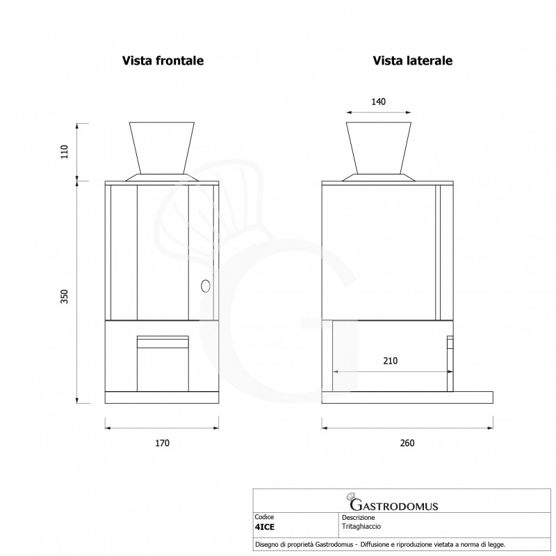 Triturador Profesional Monofásico 15Kg/h 80W L 170 mm x P 260 mm x H 460 mm