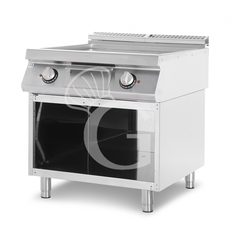 Fry top eléctrico sobre mueble abierto, placa lisa cromada 21000 W Trifásico P 900 mm