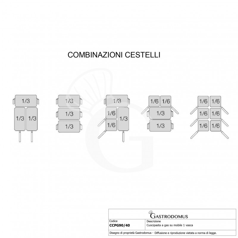 Cocedor de pasta profesional de gas 1 cuba 40 LT L 400 mm x P 900 mm x A 870 mm