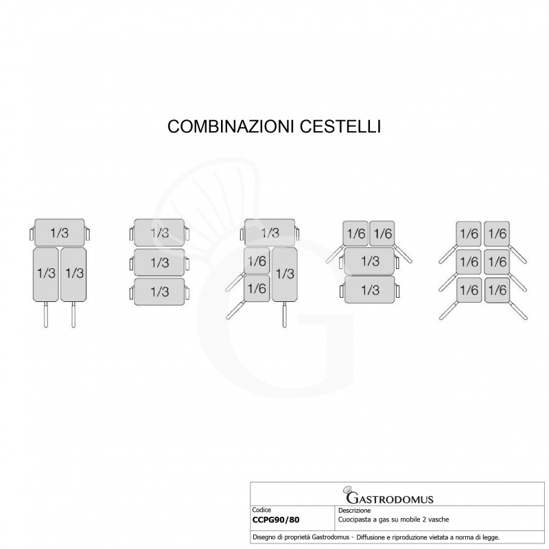Cocedor de pasta profesional de gas 2 cubas 40 LT+40 LT L 800 mm x P 900 mm x A 870 mm