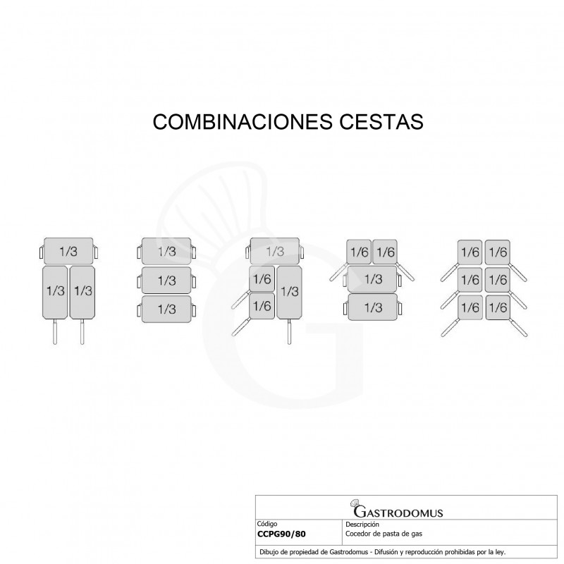 Cocedor de pasta profesional de gas 2 cubas 40 LT+40 LT L 800 mm x P 900 mm x A 870 mm