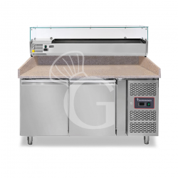 Mesa Refrigerada para pizza 600X400 2 puertas Vitrina Refrigerada motor izquierda 5 Cubetas GN1/3+1 GN1/2 390 LT