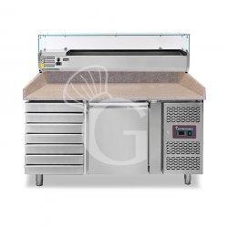 copy of Banco Pizza 600x400 1 porta 7 cassetti vetrina 5 bacinelle GN1/3 + 1 GN1/2 210 LT