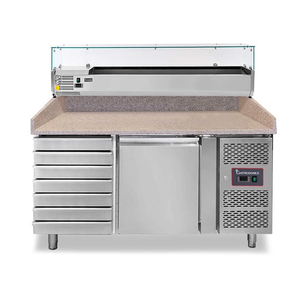 copy of Banco Pizza 600x400 1 porta 7 cassetti vetrina 5 bacinelle GN1/3 + 1 GN1/2 210 LT