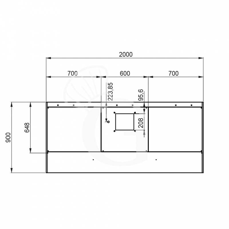 Campana extractora mural serie Kubica con motor full optional L 2000 mm x P 900 mm x A 450 mm