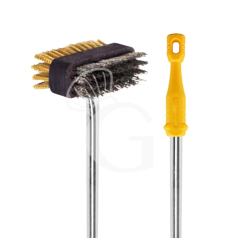 Cepillo doble de acero inoxidable-latón para parrillas con dimensiones 120 X 90 X A 900 mm.