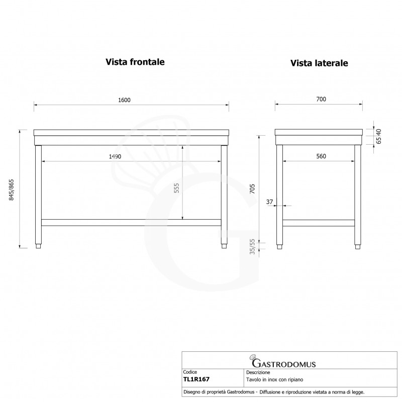 Mesa de trabajo de acero inoxidable con estante inferior L 1600 mm x P 700 mm x A 865 mm