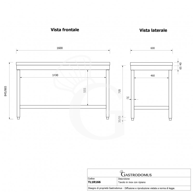 Mesa de acero inoxidable con estante inferior L 1600 mm x P 600 mm x A 865 mm