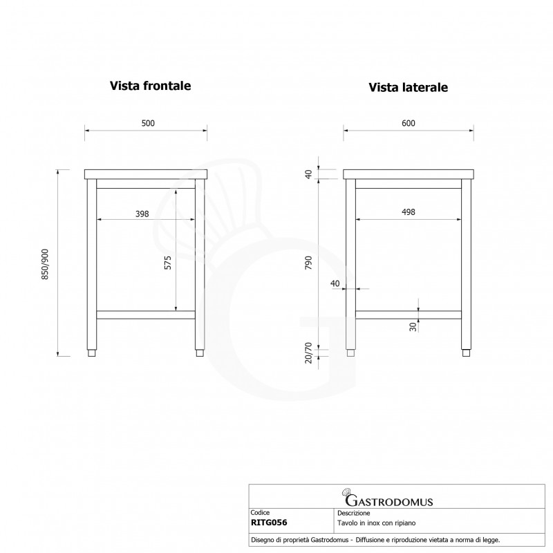 mesa de acero inoxidable con estante inferior l 500 mm x p 600 mm x a 850 mm