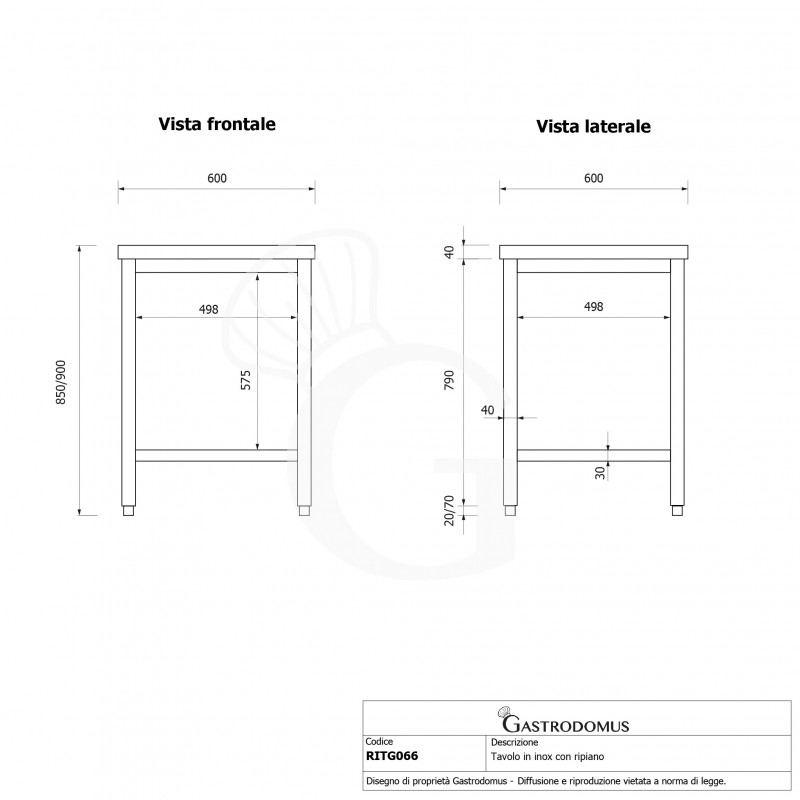 Mesa de acero inoxidable con estante inferior L 600 mm x P 600 mm x A 850 mm