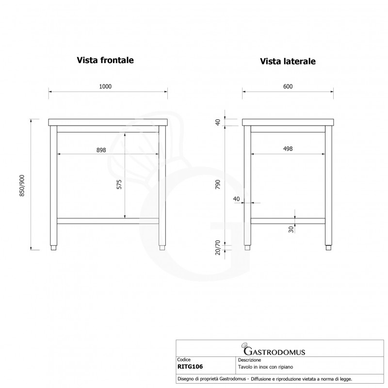 mesa de acero inoxidable con estante inferior l 1000 mm x p 600 mm x a 850 mm