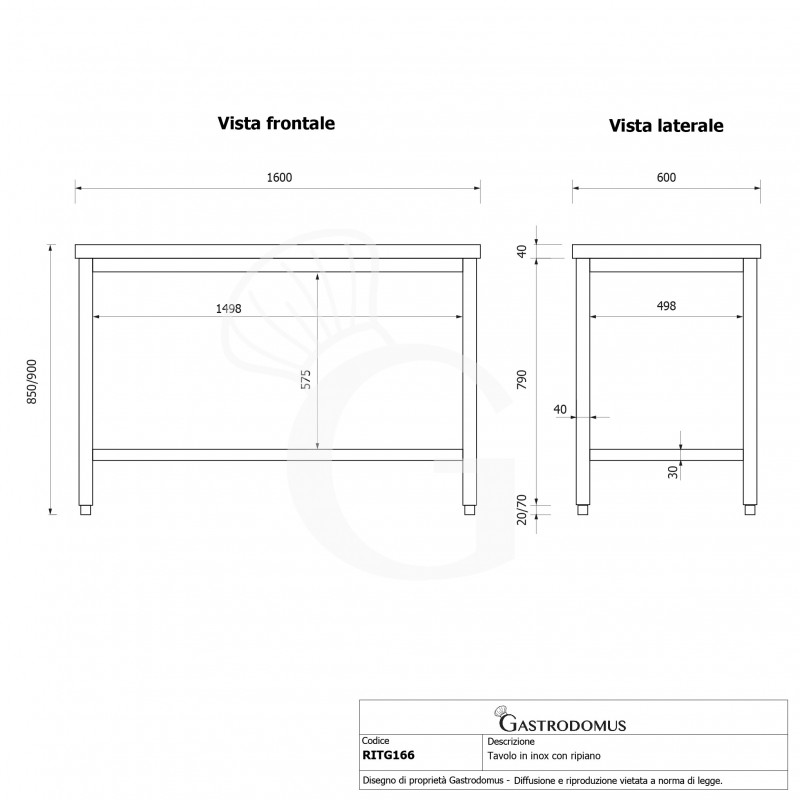 Mesa de acero inoxidable con estante inferior L 1600 mm x P 600 mm x A 850 mm