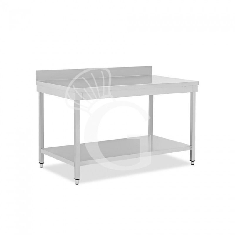 Mesa de acero inoxidable con estante inferior y peto L 1600 mm x P 700 mm x A 950 mm