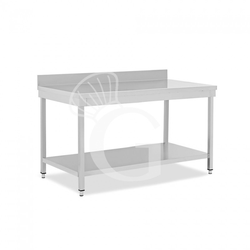 Mesa de acero inoxidable con estante inferior y peto L 1700 mm x P 700 mm x A 950 mm
