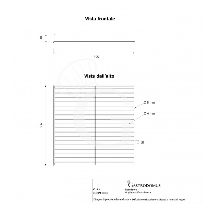 Rejilla plastificada con tope color blanco 530 mm x 395 mm