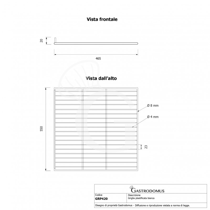 Rejillas plastificada con tope, color blanco, 550 mm x 465 mm
