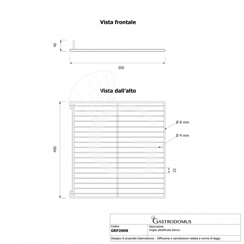 Rejilla plastificada con tope medidas 490 mm x 350 mm