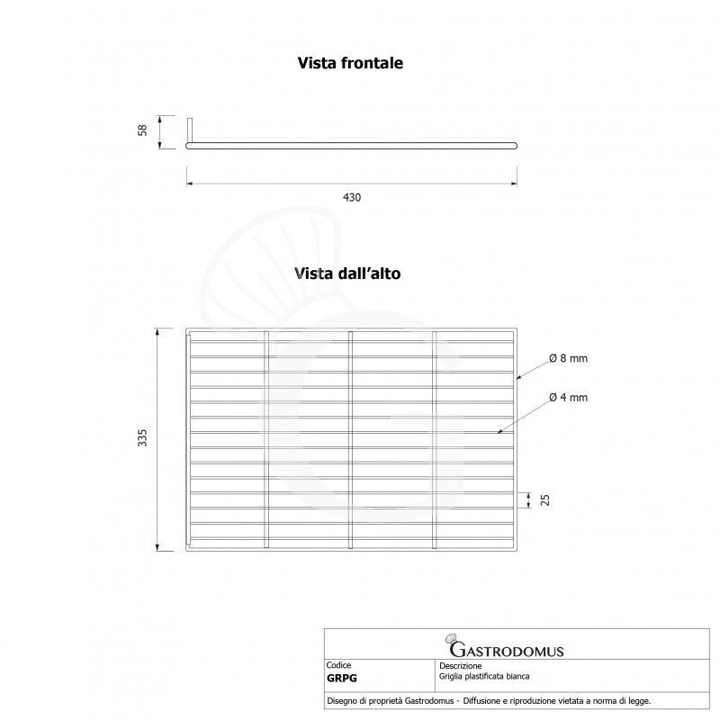 Rejilla plastificada con tope color blanco - 335 mm x 430 mm