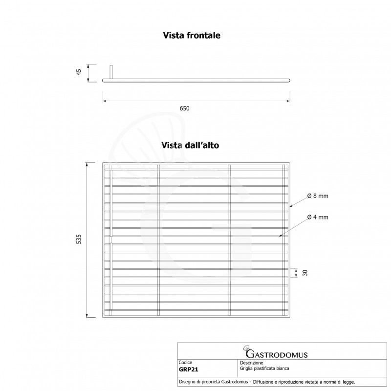 Rejilla plastificada con tope para producto color blanco 535 mm x 650 mm